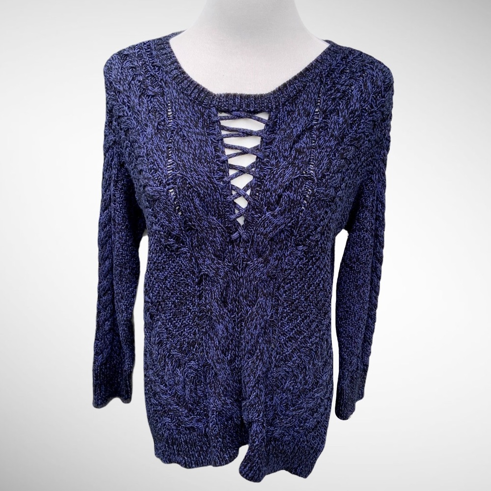 Express Cable Knit Sweater Criss-Cross Front Long Sleeves